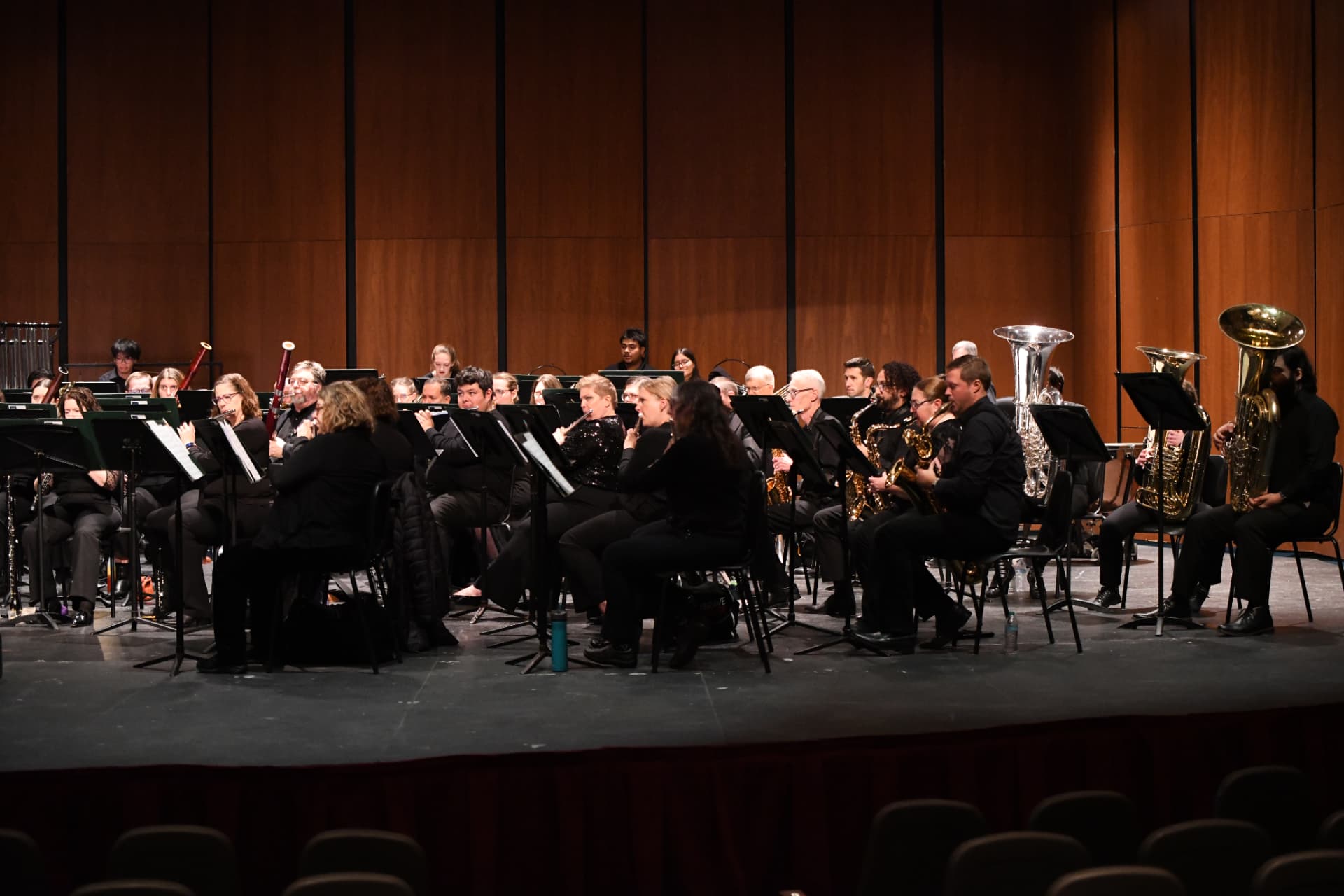 The brass section with tubas and saxophones